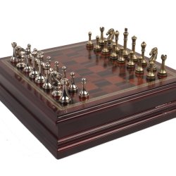 Metal Chess Set With Deluxe Wood Board and Storage – 2.5″ King