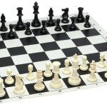 Tournament Chess Set – Filled Chess Pieces and Black Roll-Up Vinyl Chess Board