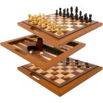 Deluxe Wooden Chess, Checkers and Backgammon Set – Brown