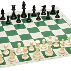 Tournament Chess Set – 90% Plastic Filled Chess Pieces and Green Roll-up Vinyl Chess Board